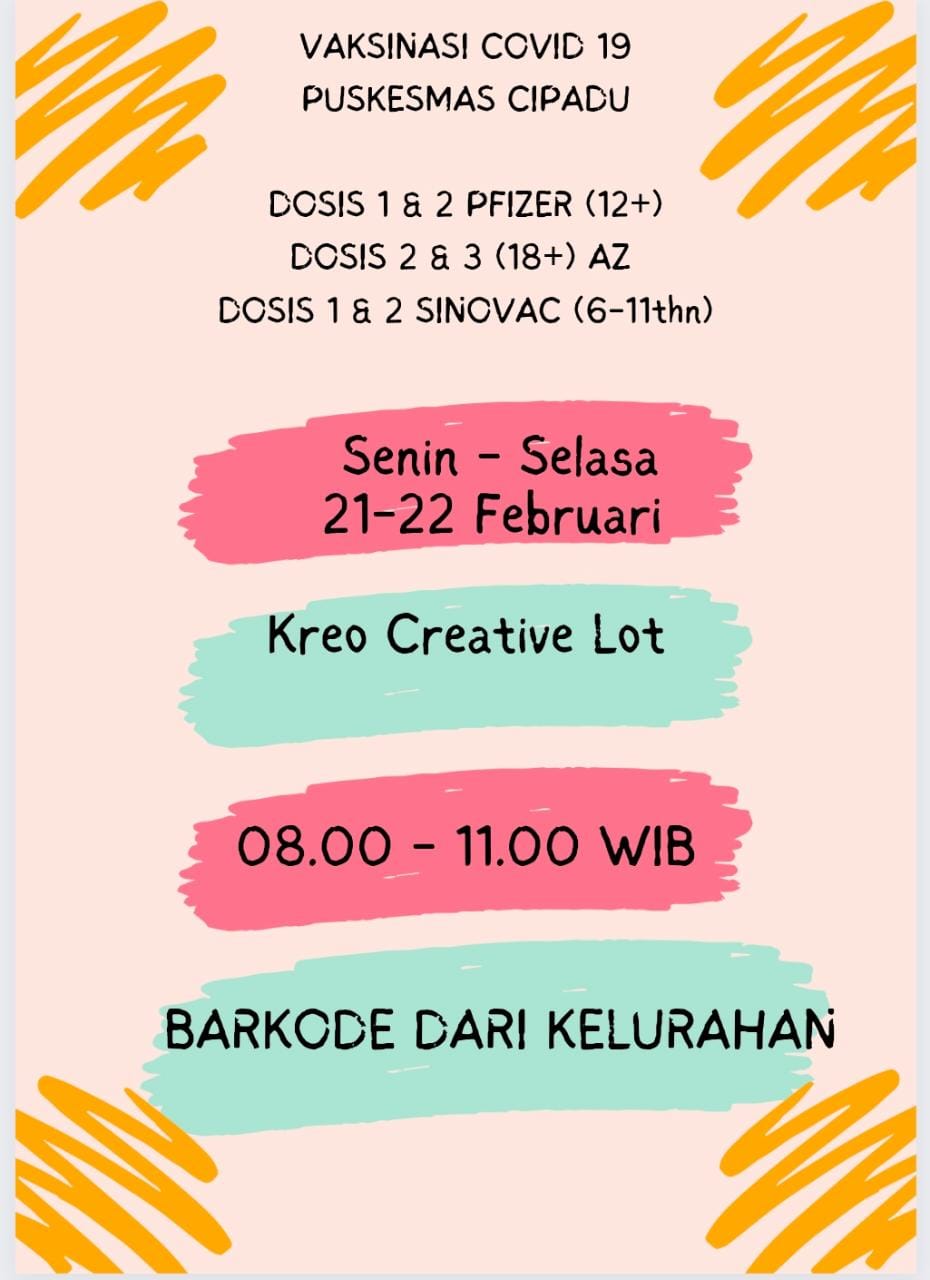 Jadwal Vaksin Covid-19 Wilayah Kerja Puskesmas Cipadu