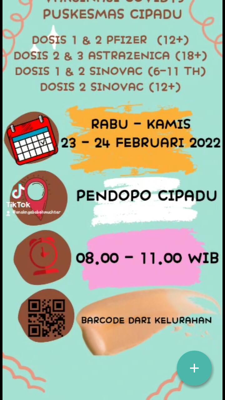 Jadwal Vaksin Covid-19 Wilayah Kerja Puskesmas Cipadu